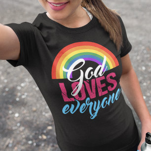 God Loves Everyone Cute Rainbow Christian Quote T-Shirt