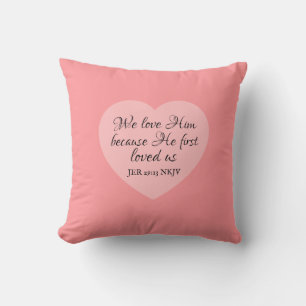 God Loves You Bible Verse Pinkish Red Heart Simple Cushion