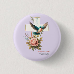 God Loves You Cross and Bird Design 3 Cm Round Badge