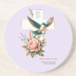 God Loves You Cross and Bird  Design Coaster