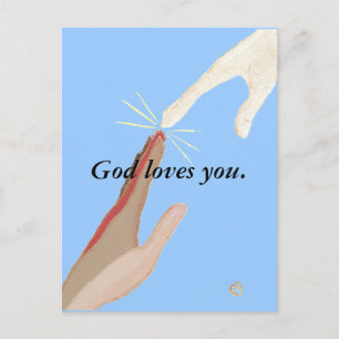 God loves you, Energy, Multi-racial Hands Postcard