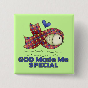 God Made Me Special Autism Fish Symbol 15 Cm Square Badge