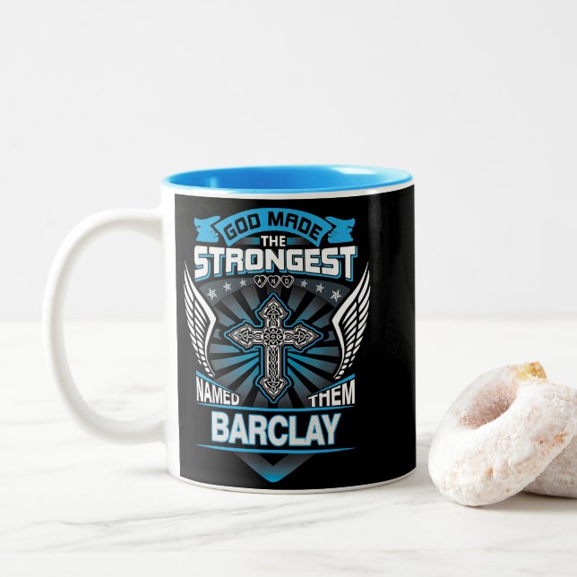 God Made The Strongest And Named Them Barclay Two-Tone Coffee Mug (With Donut)