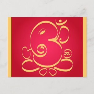 God  Om Ganesha on red Postcard