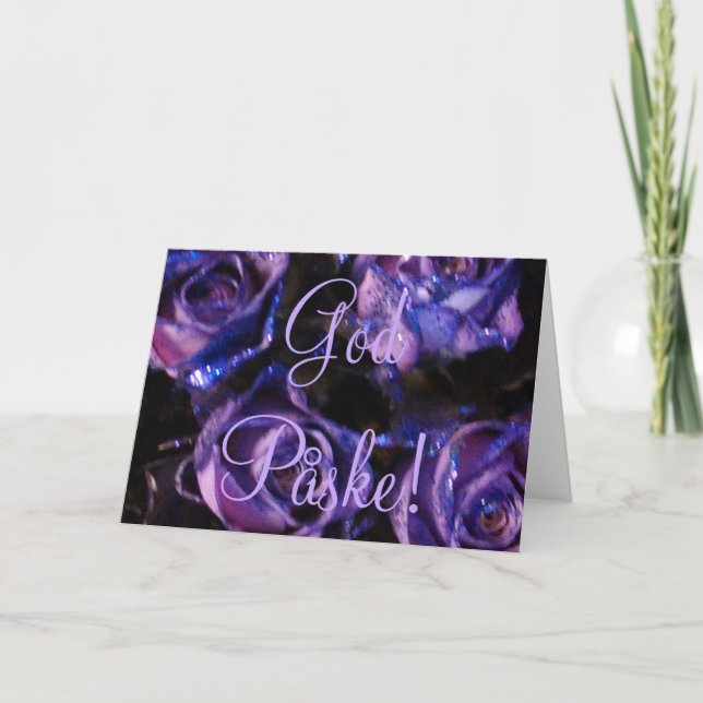 God Påske Norway Denmark Happy Easter Purple Roses Holiday Card (Front)
