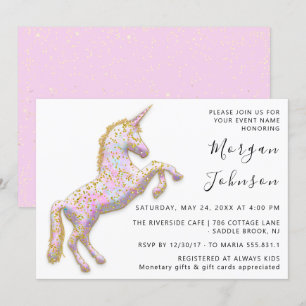 God Pink Unicorn Horse White Birthday Baby Shower Invitation