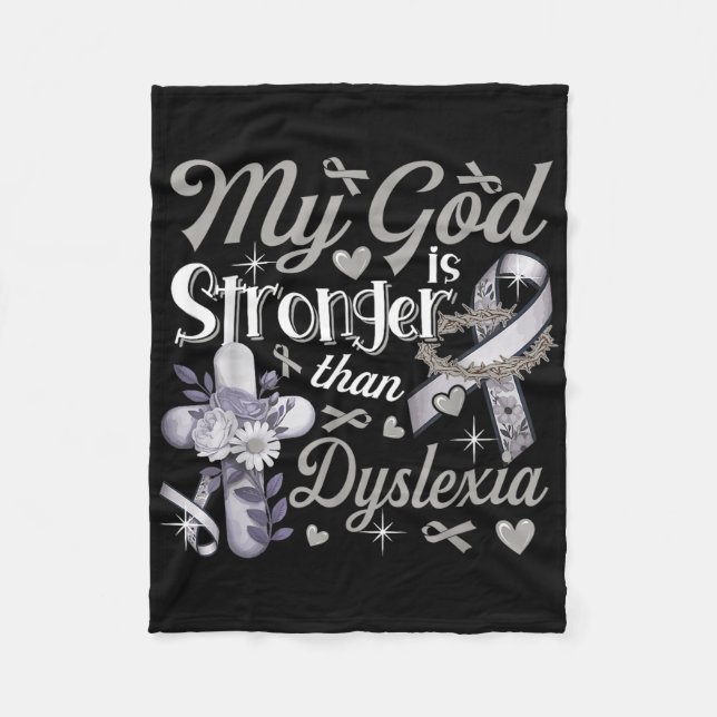 God Proud Stronger Than Dyslexia Costume Ribbon Ch Fleece Blanket (Front)