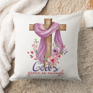 God’s Grace Is Enough – Floral Cross Christian Cushion