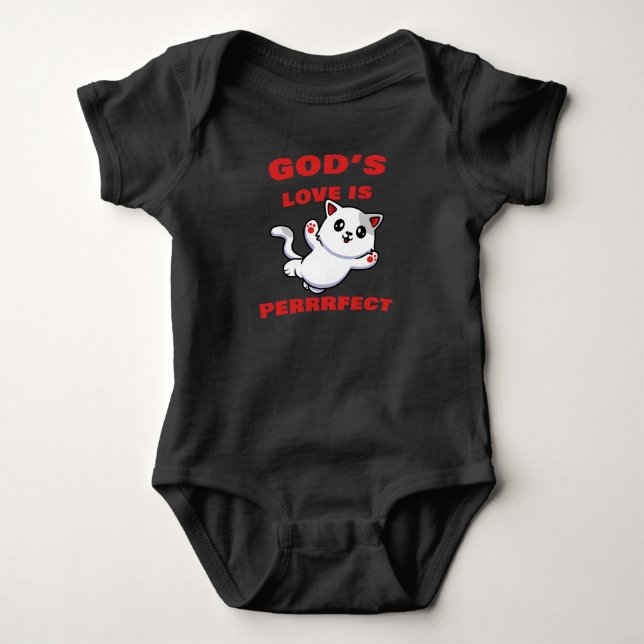 GOD’s Love is Perrrfect Kids Adult Kitten Faith Baby Bodysuit (Front)