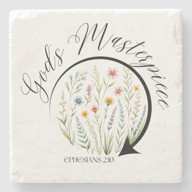 God’s Masterpiece Ephesians 2:10 Bible Verse Stone Coaster (Front)