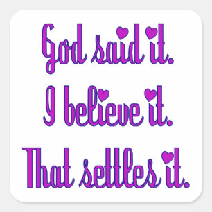 God Said It Purple with Hearts Square Sticker