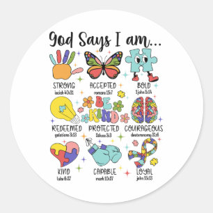 God Say I Am Strong Christian Autism Awareness  Classic Round Sticker