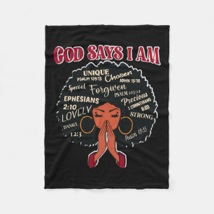 God Says I Am Afro African Nubian Woman Black Hist Fleece Blanket