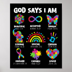 God Says I Am Autism Christian Boy Girl Kid Autism Poster