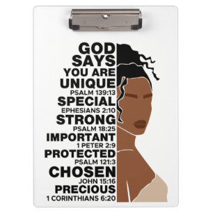 God Says I Am Beautiful Black Queen Melanin Woman Clipboard