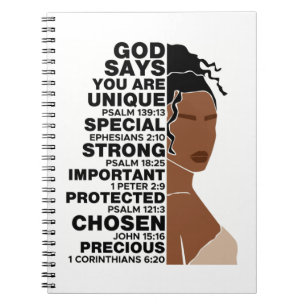 God Says I Am Beautiful Black Queen Melanin Woman Notebook