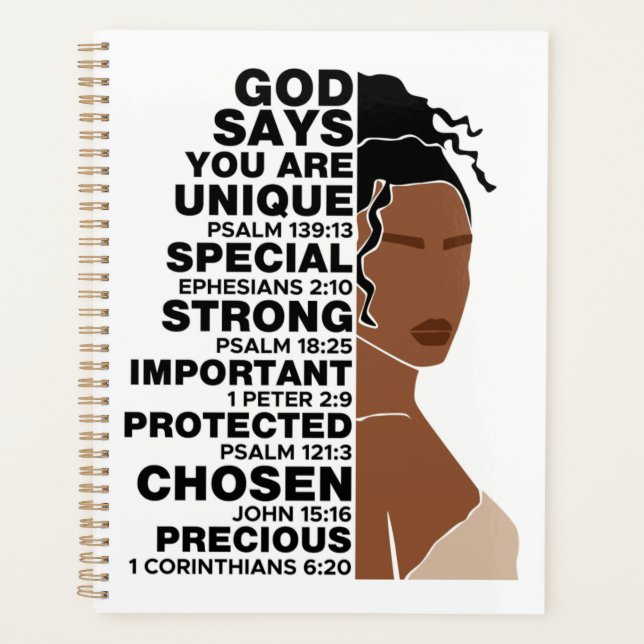 God Says I Am Beautiful Black Queen Melanin Woman Planner (Front)