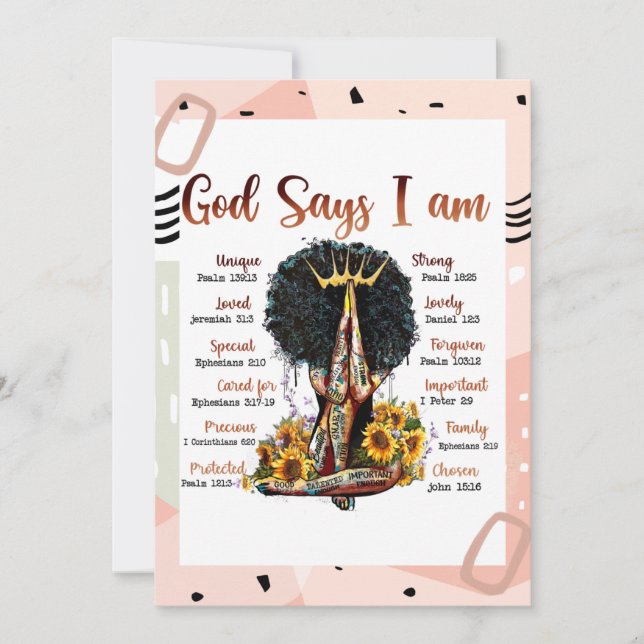 God Says I AM Black Christian Women Melanin Sista Invitation (Front)