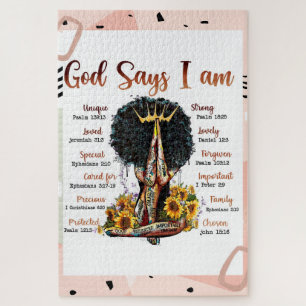 God Says I AM Black Christian Women Melanin Sista Jigsaw Puzzle