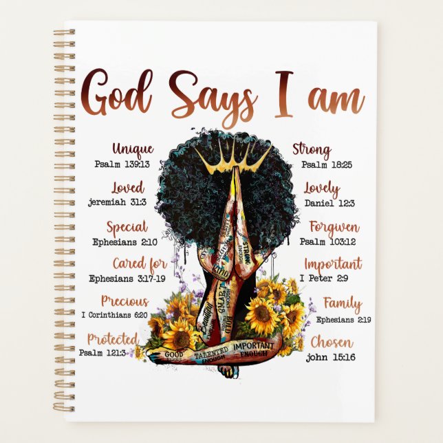 God Says I AM Black Christian Women Melanin Sista Planner (Front)