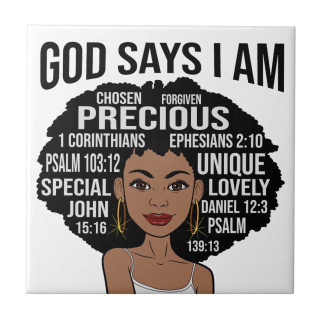 God Says I AM Black Christian Women Melanin Sista Tile (Front)