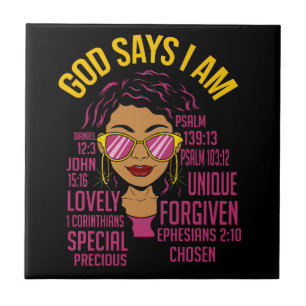 God Says I AM Black Christian Women Melanin Sista Tile