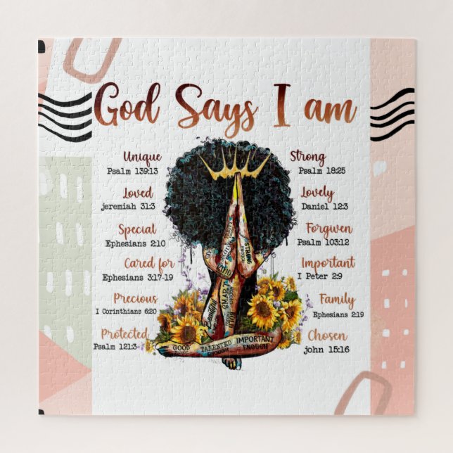 God Says I Am Black Christian Women Melanin Woman Jigsaw Puzzle (Vertical)