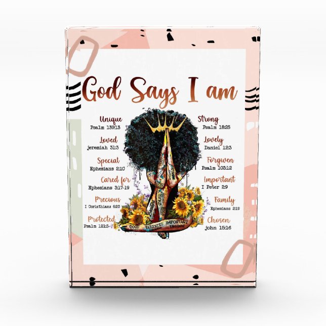 God Says I AM Black Christian Women Photo Block (Front)