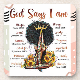 God Says I AM Black Christian Women Sista Melanin Coaster