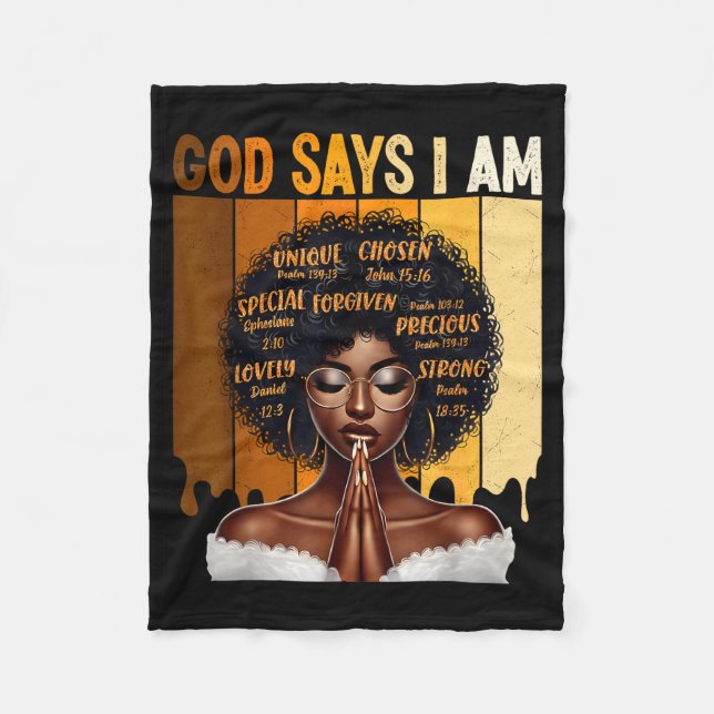 God Says I Am Black History Melanin African Girl W Fleece Blanket (Front)