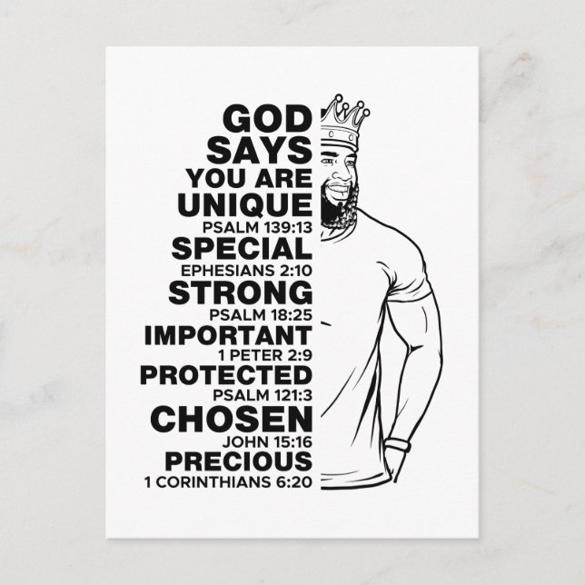 God Says I AM Black King Melanin Man Bruh Bro Love Holiday Postcard (Front)