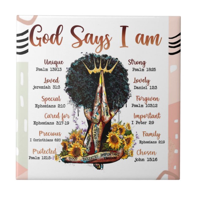 God Says I Am Black Queen Women Tile (Front)