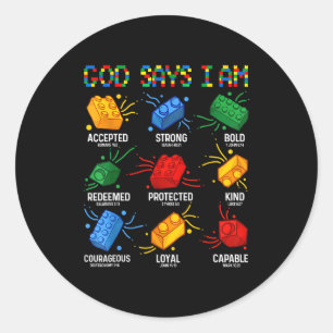 God Says I Am Building Brick Master Builder Block Classic Round Sticker
