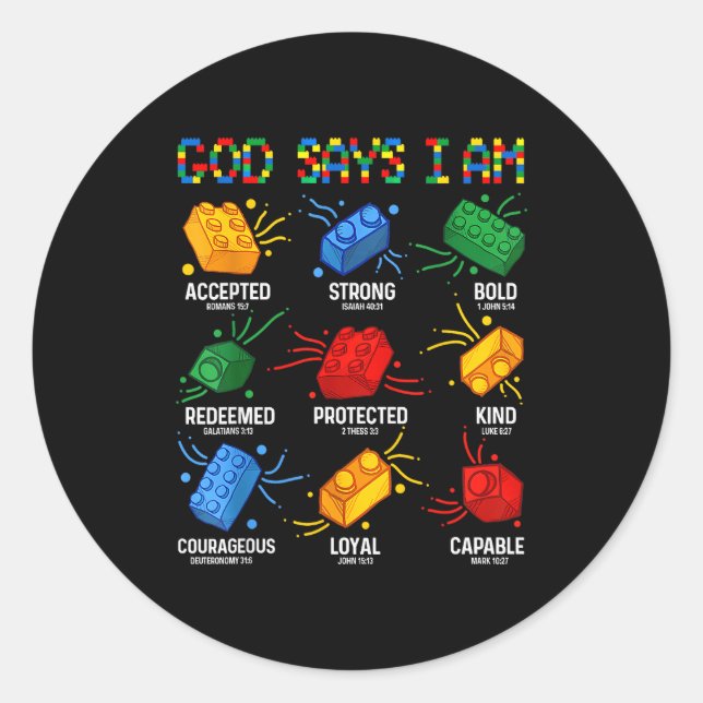 God Says I Am Building Brick Master Builder Block  Classic Round Sticker (Front)