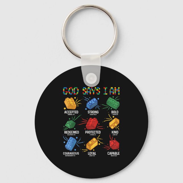 God Says I Am Building Brick Master Builder Block  Key Ring (Front)