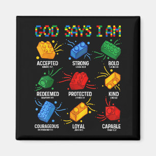 God Says I Am Building Brick Master Builder Block  Magnet