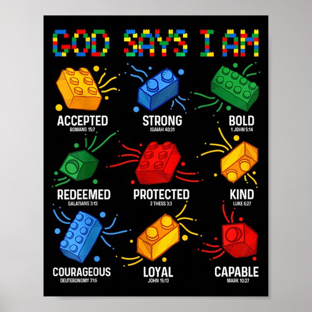 God Says I Am Building Brick Master Builder Block  Poster (Front)