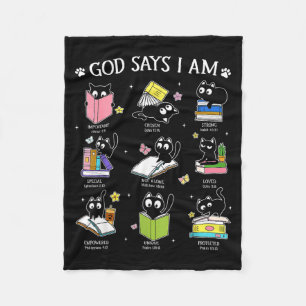 God Says I Am Cat Book Lover Christian Cute Jesus Fleece Blanket