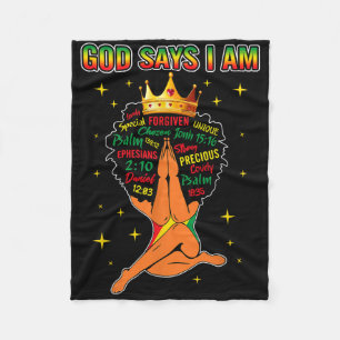 God Says I Am Christian Black Queen Afro Women Mel Fleece Blanket