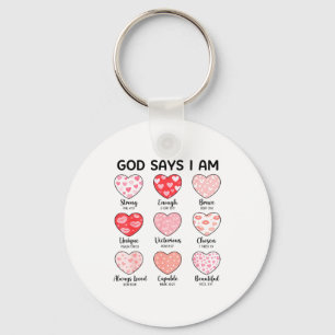 God Says I Am Christian Faith Heart Valentine Jesu Key Ring