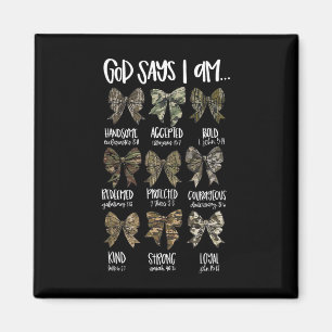 God Says I Am Christian Jesus Camo Coquette Bow Du Magnet