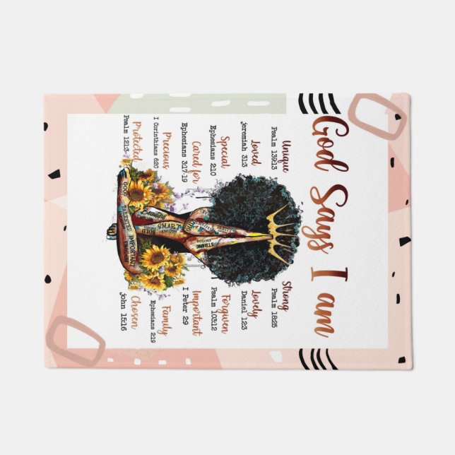 God Says I Am Christian Melanin Sista Black Woman Doormat (Front)