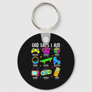 God Says I Am Christian Men Women Kids Retro 80s 9 Key Ring
