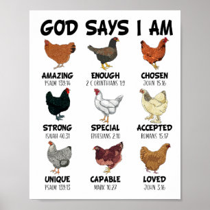 God Says I Am Christian Women Girls Kids Chicken B Poster