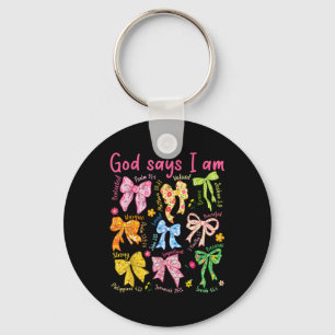 God Says I Am Coquette Bow Floral Christian Mother Key Ring