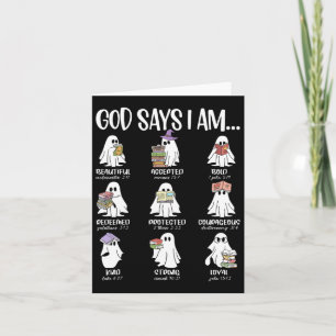 God Says I Am Cute Ghost Reading Books Halloween B Card