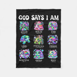 God Says I Am Cute Sea Turtle Scripture Design Fleece Blanket