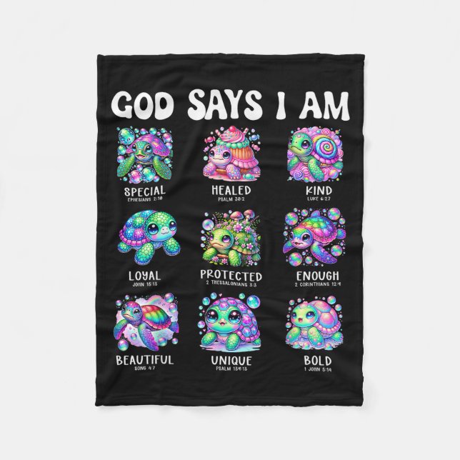 God Says I Am Cute Sea Turtle Scripture Design  Fleece Blanket (Front)