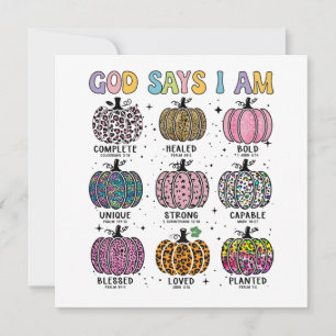 God says I am fall autumn harvest falling leaf Hal Invitation