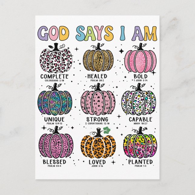 God says I am fall autumn harvest falling leaf Hal Postcard (Front)
